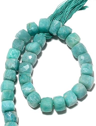 13 inch natural beads strand of 7mm faceted box amazonite gemstone beads for DIY jewelry - necklace, bracelet, earring, ring.