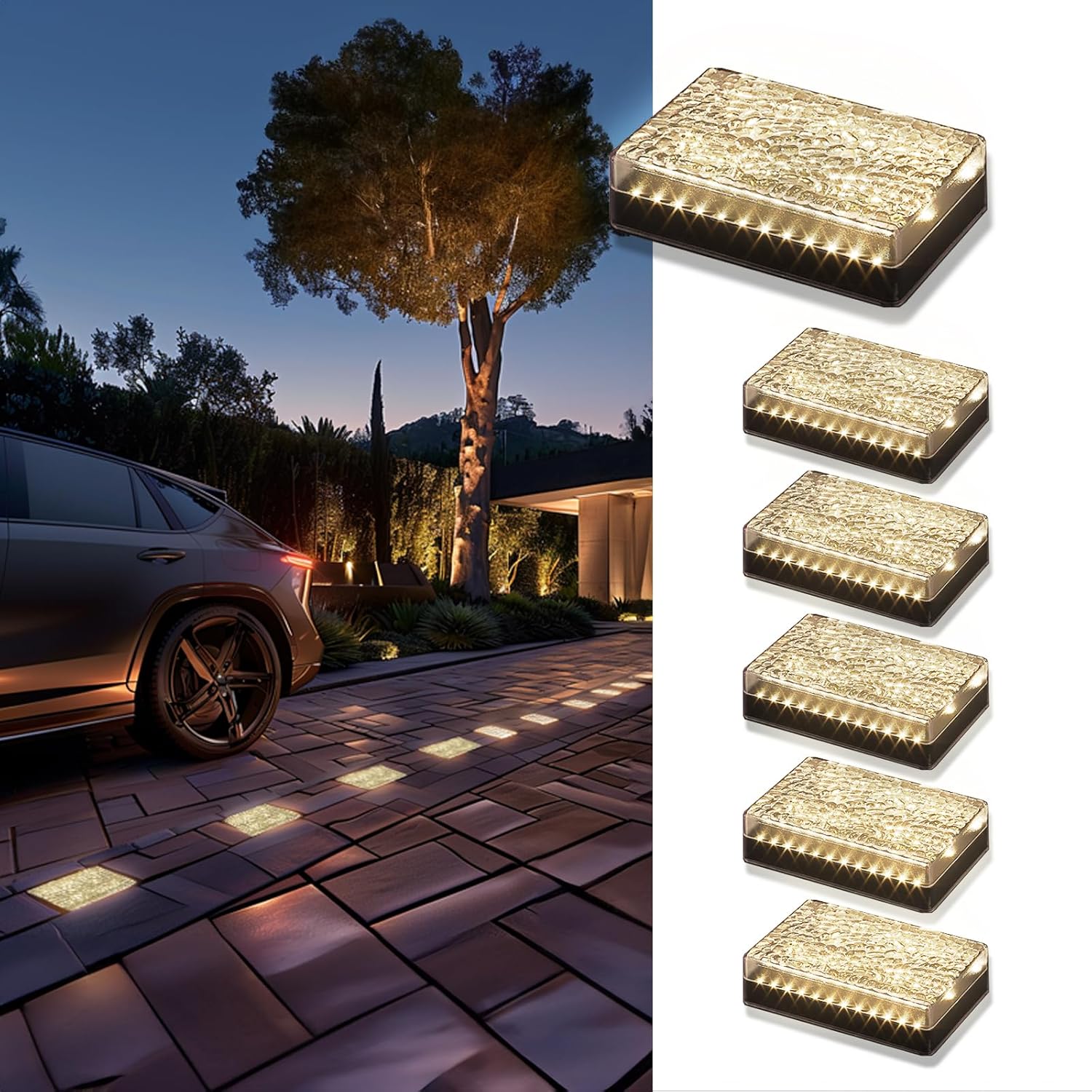 Solar Paver Outdoor Lights, 6x9 Recessed Brick Light, Heavy Duty IP67 Waterproof LED, Landscape Lighting for Ground, Pool, Garden, Driveway (Warm White, 6Pack)