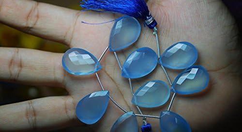 4 match pair - sky blue chalcedony faceted pear briolettes 16x25mm large size