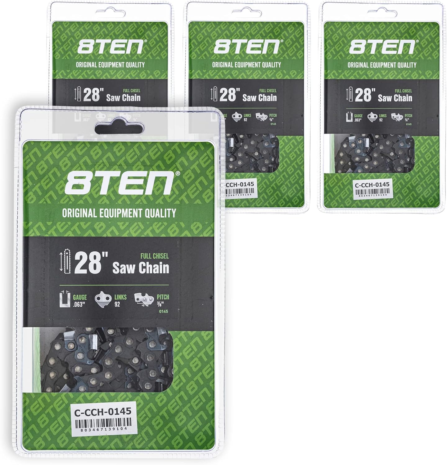 8TEN Full Chisel Chainsaw Chain 28 Inch .063 3/8 92DL for Stihl 44 56 MS 441 650 660 661 (4 Pack)