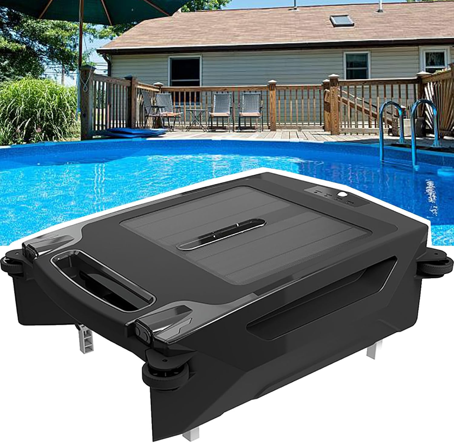 Solar Powered Pool Cleaner, Pool Robot Vacuum with Automatic Obstacle Avoidance, Dual Charging Options, 24/7 Cleaning, for All Swimming Pool Types