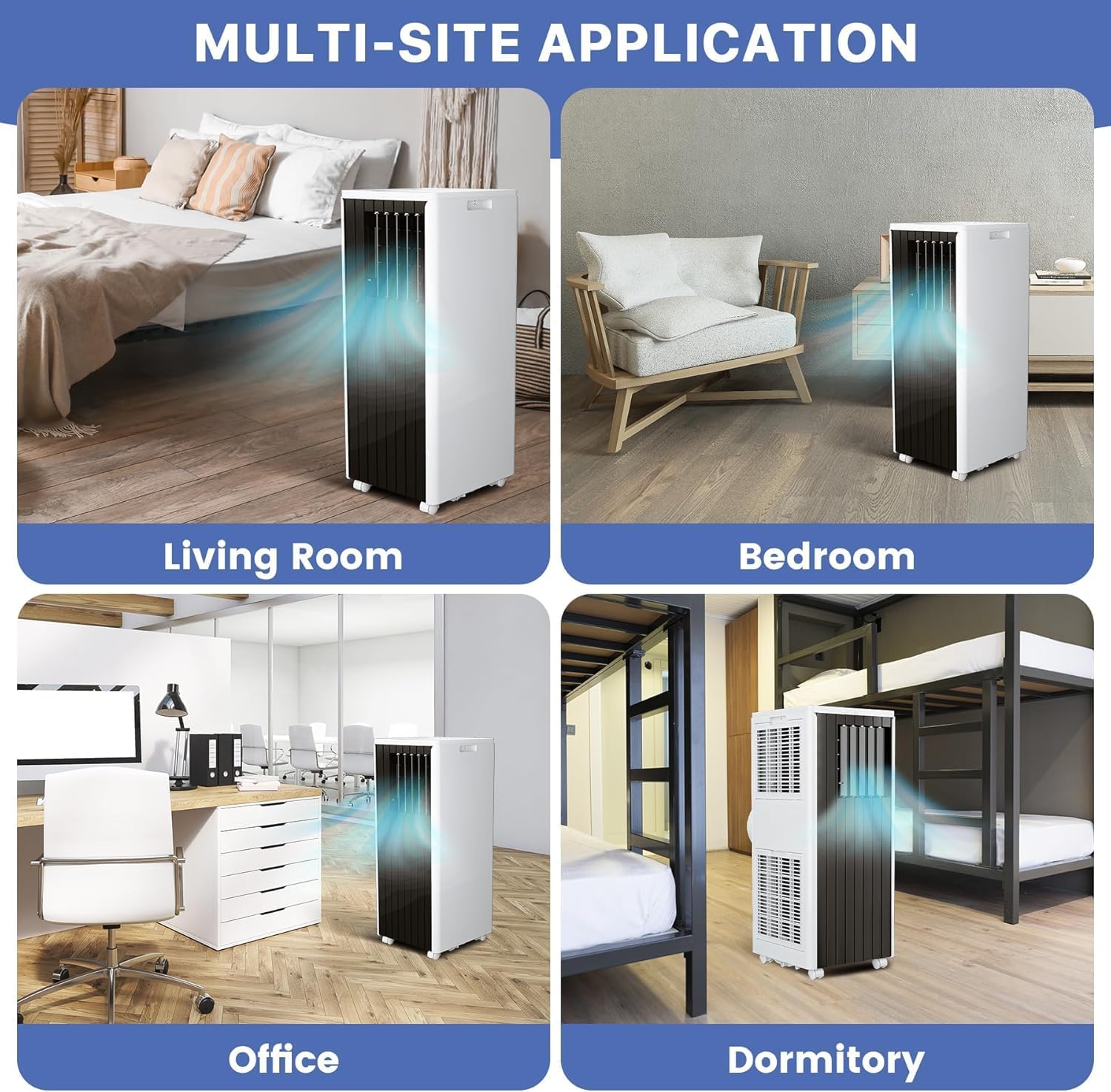 8000 BTUs Portable Air Conditioner - 3-in-1 Air Conditioners with Cooling, Dehumidifying & Fan Modes, 300 CFM, Mobile AC Unit for Rooms Ultra Quiet, Temperature Control 61-88°F, White Top Cover