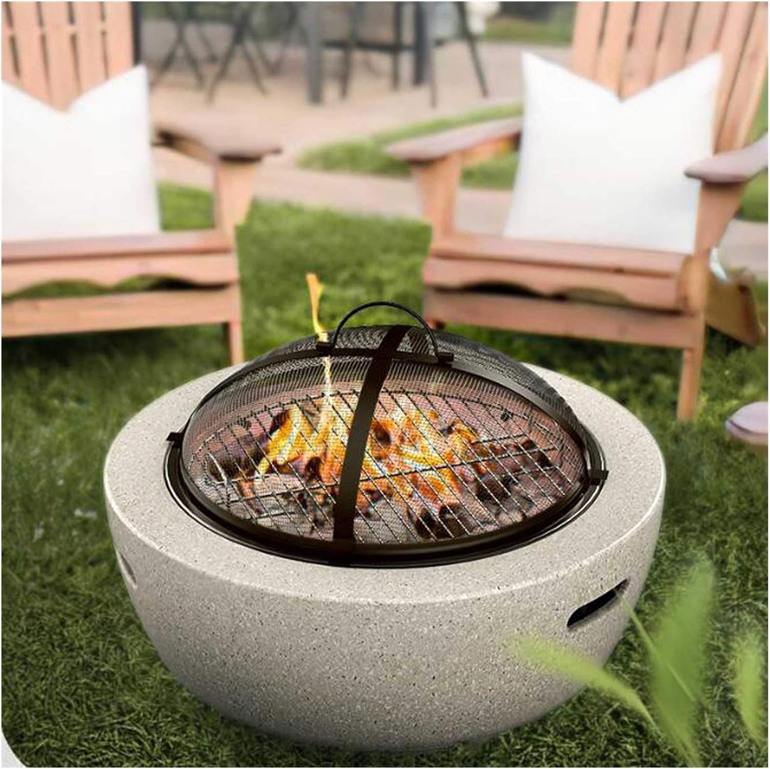 Outdoor Fire Pit Fire Pit - Large Bonfire Wood Burning Firepit Bowl - BBQ Grill Metal Grate - for Outdoor Backyard Terrace Patio