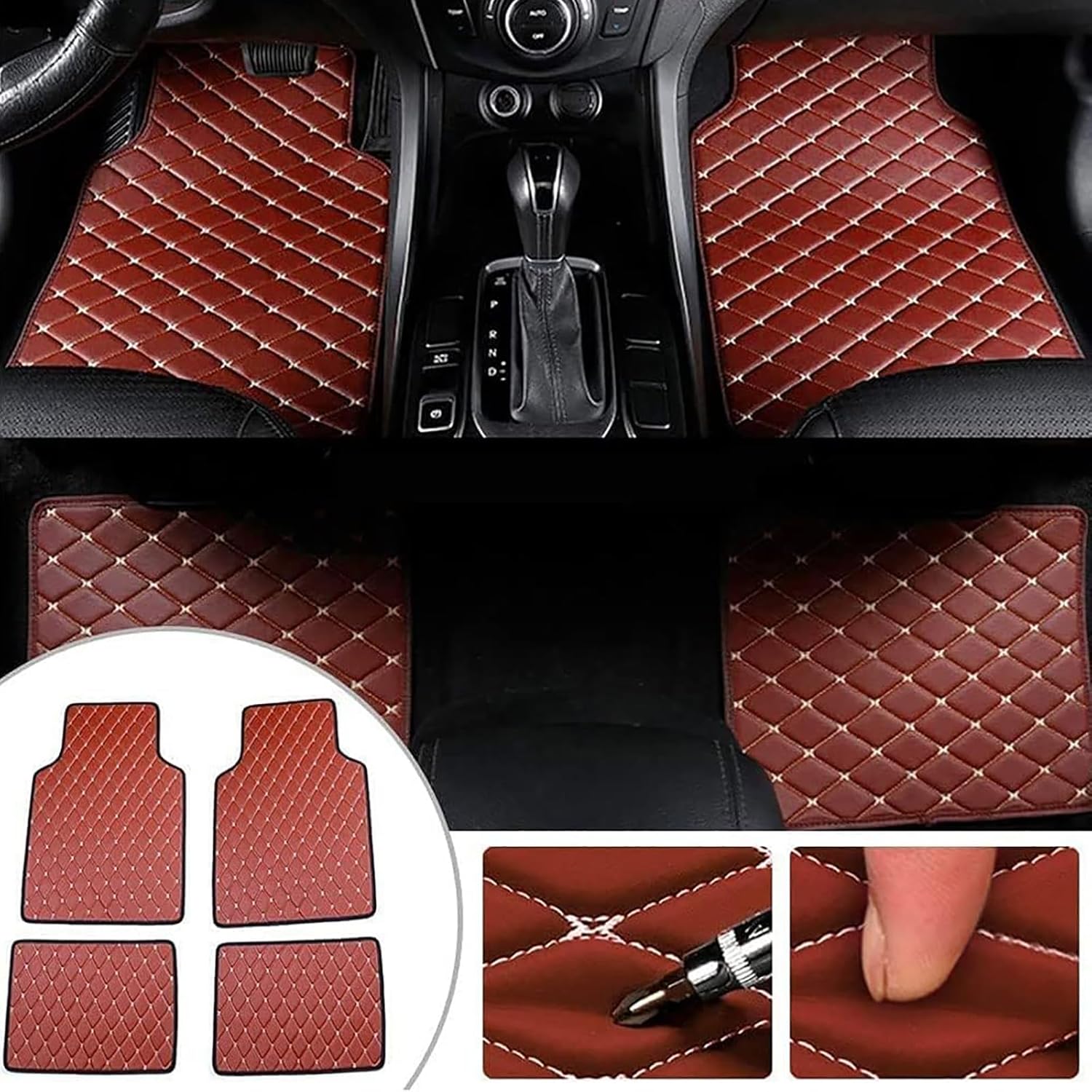4 Pcs Leather Car Floor Mats for Audi S3 1st Generation 1999 2000-2003, Custom Front Rear Row Foot Pads Liners Waterproof Anti-Slip Carpet Protection Interior Accessories,F/Brown