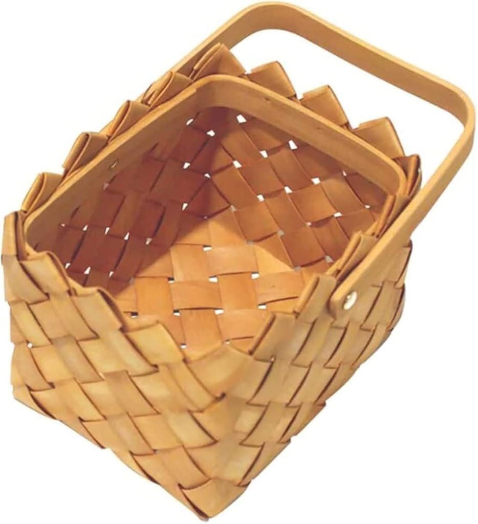 Rustic Picnic Basket, Rattan Basket Wicker Willow Picnic Basket Camping Shopping Storage Container Fruit Storage Baskets Basket for Outdoor Camping (Color : Brown, Size : 19 * 15 * 23cm)