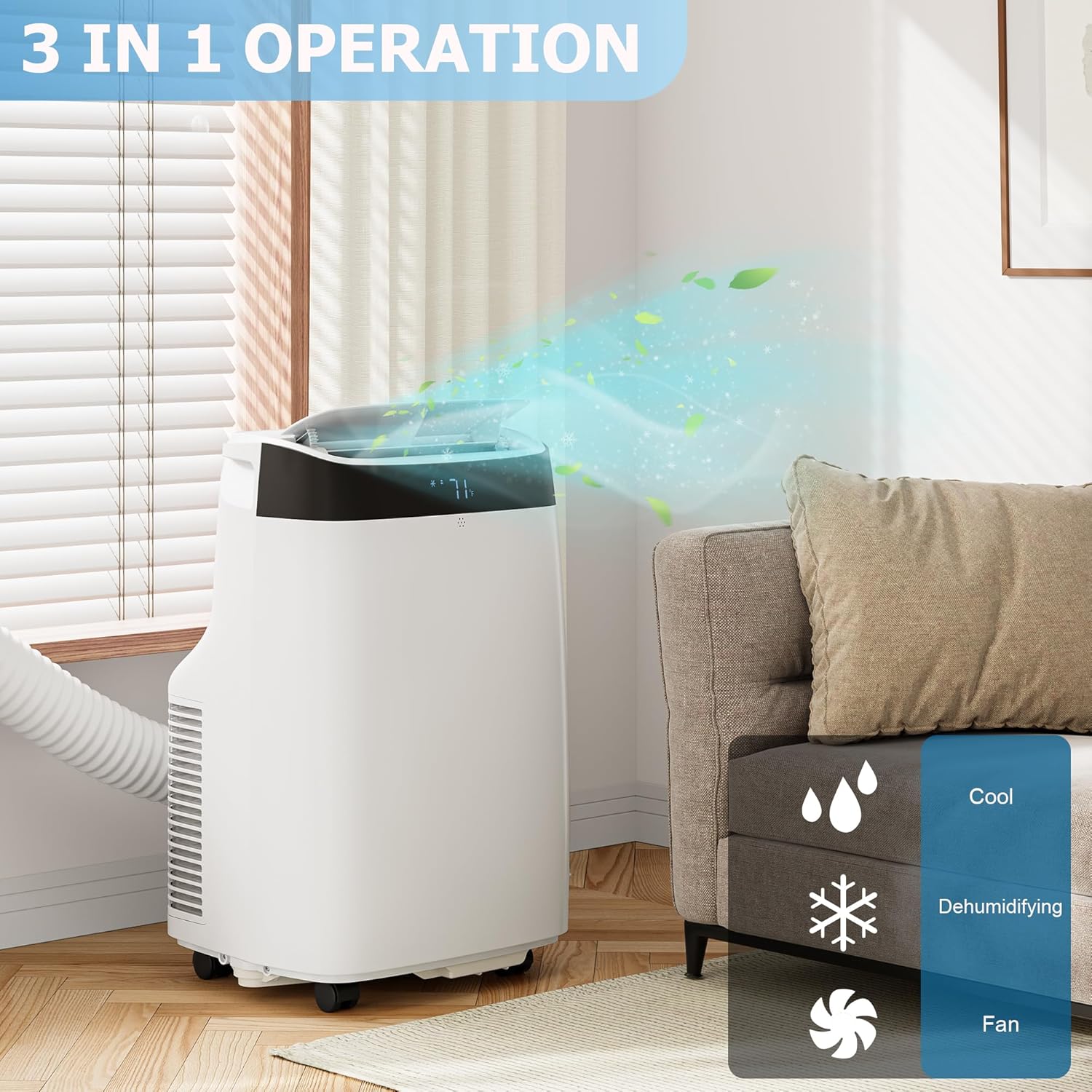 10000 BTU Portable Air Conditioner with 3-in-1 Cooling, Dehumidification, and Fan Modes,Cools up to 450 Sq. Ft., Includes Remote Control,LED Display,24-Hour Timer,and Window Mounting Kit