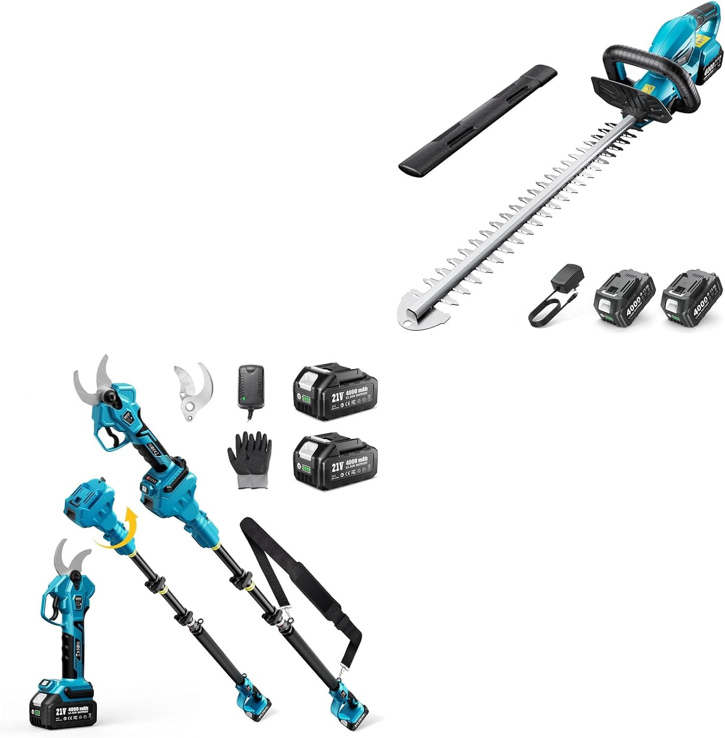 SEESII Cordless Hedge Trimmer for Garden: Electric Handheld Bush Trimmer+SEESII 2-in-1 Pole Pruning Shears: 1.6