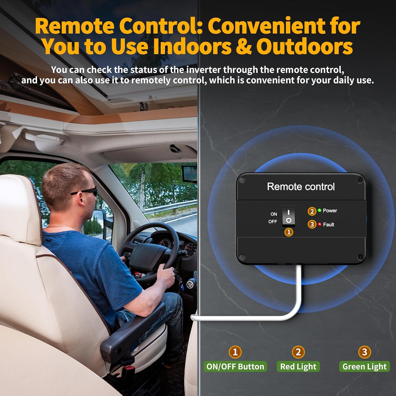 3000 Watt Inverter 12V DC to 110V/120V AC, Pure Sine Wave Inverter for Truck/RV/Home/Solar/Off-Grid, Surge 6000W Pure Sine Power with 3 AC Sockets, 5V 3.4A USB, Digital Display, Remote Controller