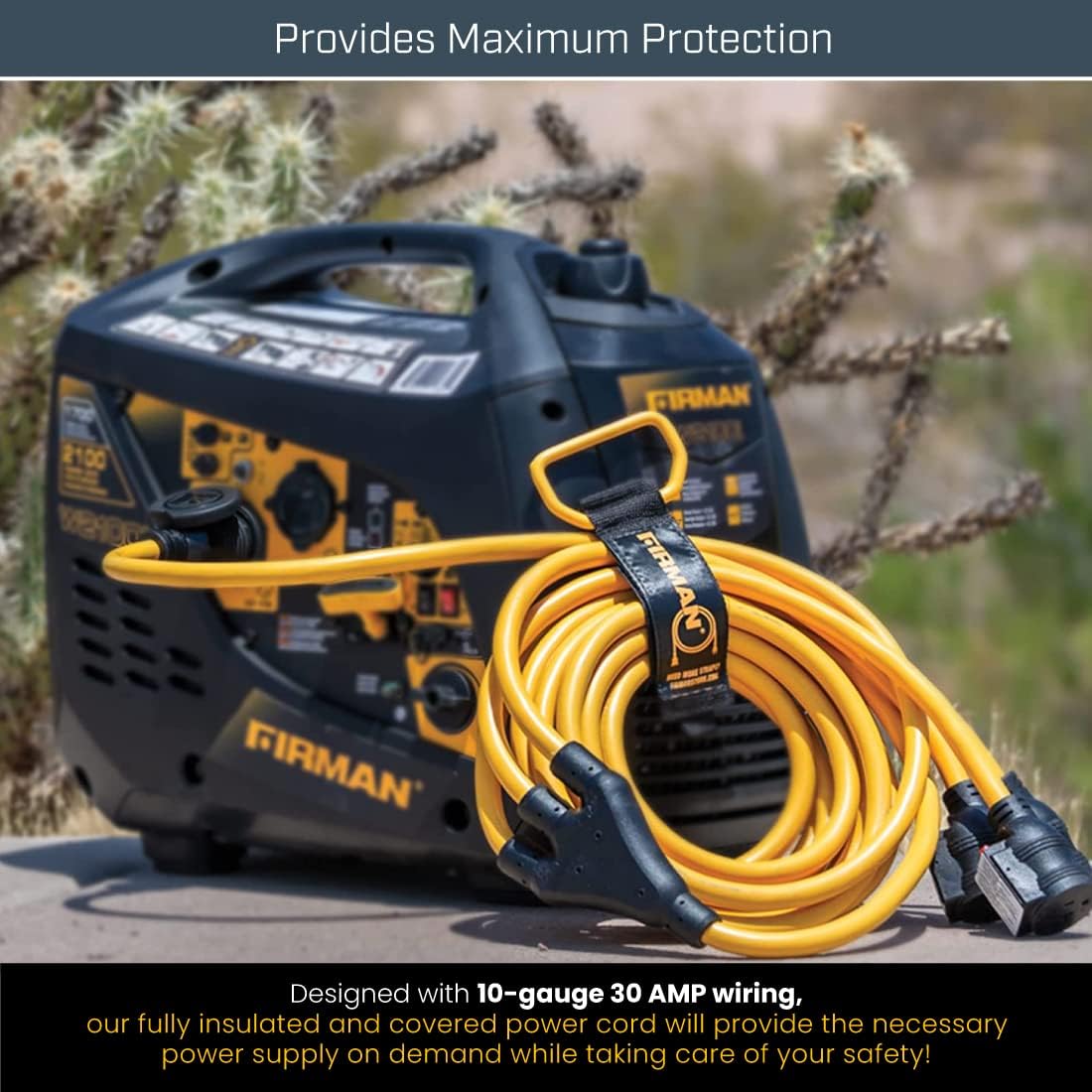 Firman 1105 30 Amp Generator Power Cord (L5-30P to 3x5-20R), Black