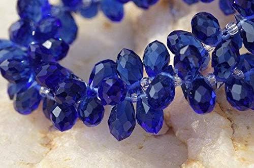 sapphire blue faceted crystal briolette, 11.5x 6 mm wire wrapped briolette, jewelry supplies 3.5