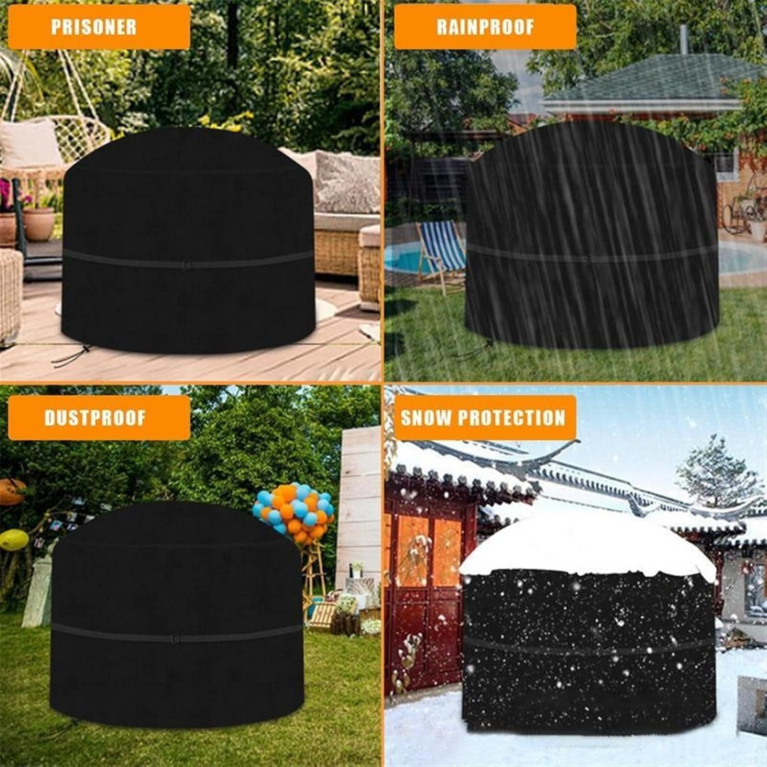 Waterproof Patio Fire Pit Cover Black Protector Grill BBQ Shelter Outdoor Garden Yard Round BBQ Cover Canopy Furniture Covers