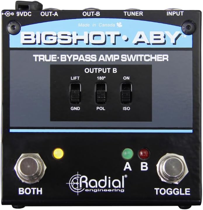 Radial Bigshot ABY True Bypass Switcher Bundle with Pig Hog 10ft Microphone Cable and Liquid Audio Instrument Polishing Cloth - ABY Pedal, Amp Switcher Pedal