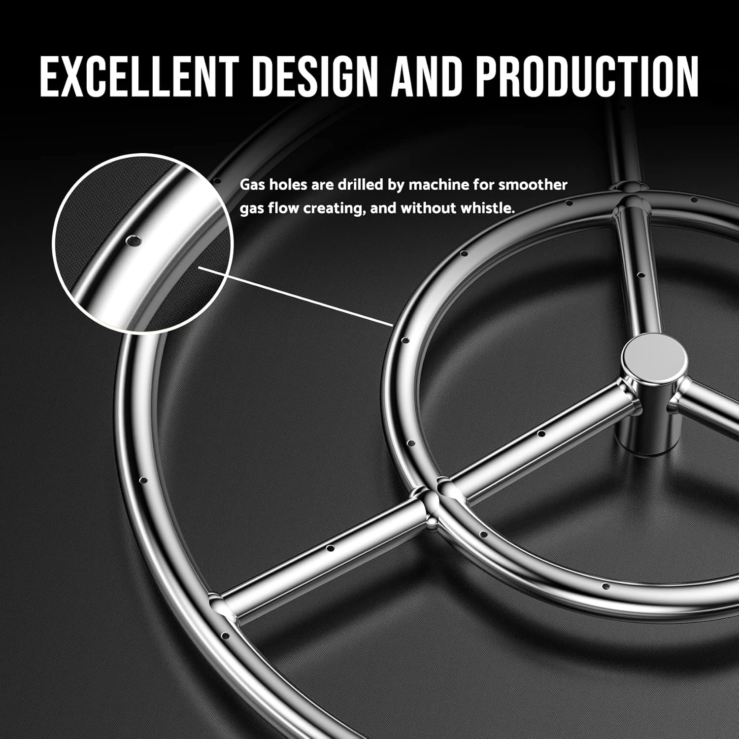 Skyflame 18-Inch Round Fire Pit Burner Ring for Natural Gas/Propane Fire Pit, 304 Stainless Steel…