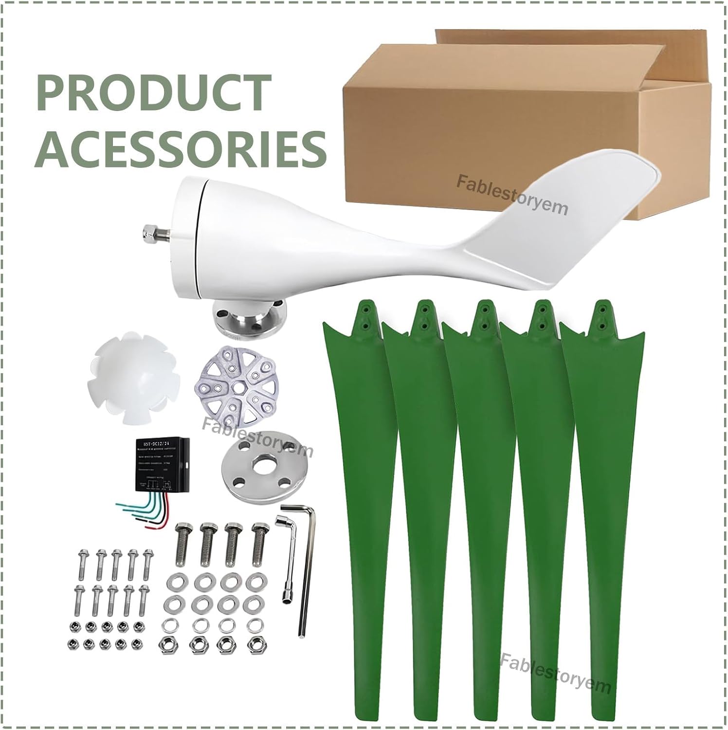 Wind Turbine Generator Kit 12000W 12V/24V/48V with 5 Blade & Charge Controller, Windmill Generator, 3 Phase AC Permanent Magnet Generator, Wind Power Generator for Marine, RV, Home,Green12V