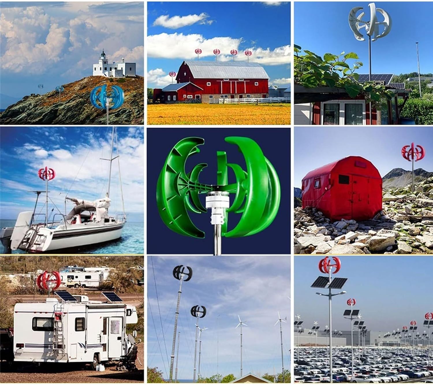 1000W 12V 24V Vertical Wind Turbine Generator, with MPPT Controller, Wind Turbine Home Use Nylon Fiber Wind Turbine Three-Phase Alternator (Green -12V)