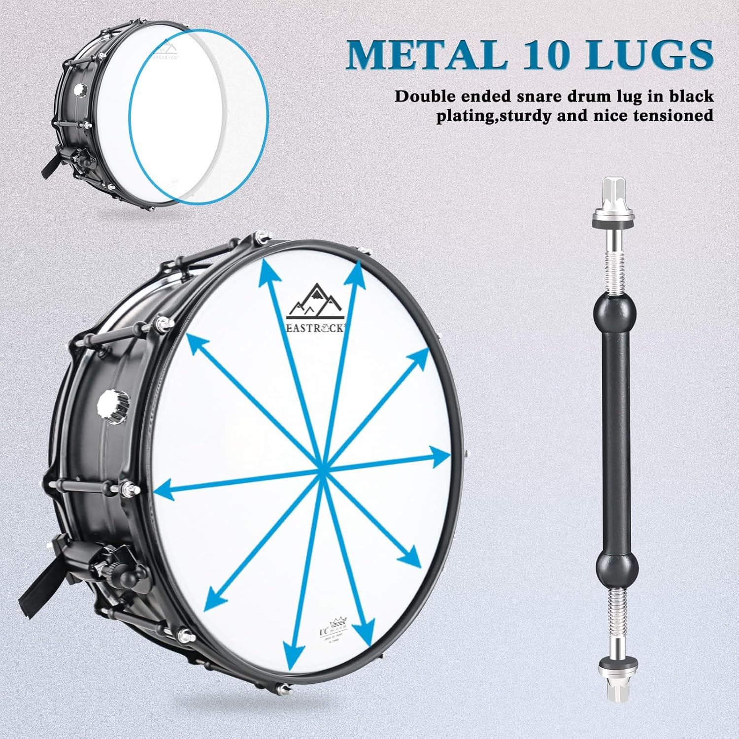 EASTROCK Snare Drum 14 X5.5 Inches Black Matte Finish Professional Snares for Drummer, Adult, Advanced Drum Set Snare Drums (Black)