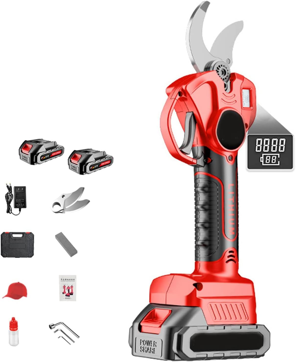 Cordless Electric Pruning Shears, Battery Operated Pruning Shears Sk5 carbon steel blade Lithium Batteries for Gardening