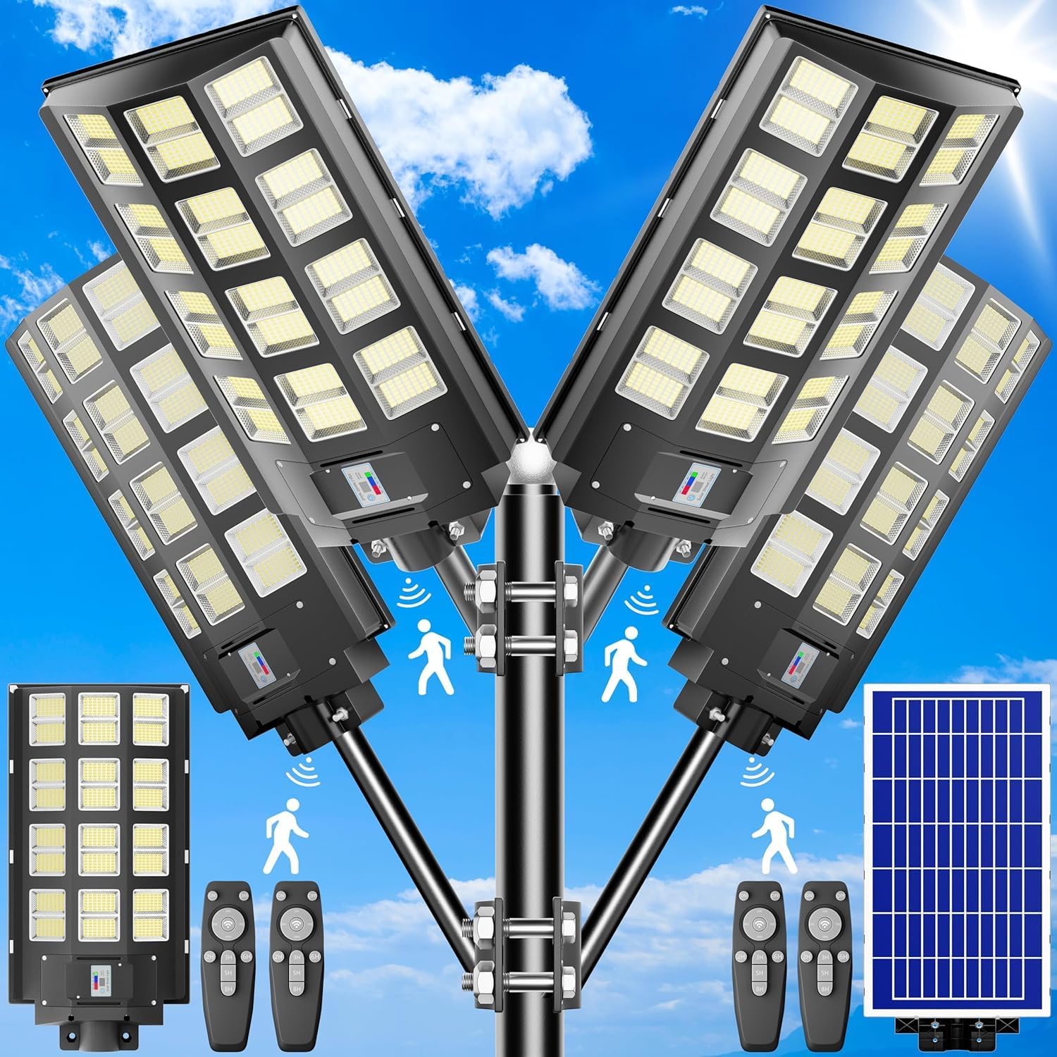 loyoele 9000W Solar Street Lights Outdoor 240000 Lumens Solar Flood Light with Remote Control & Motion Sensor, Waterproof IP66 Dusk to Dawn Solar Power Lights for Garden,Yard, Path, Parking Lot 2-Pack