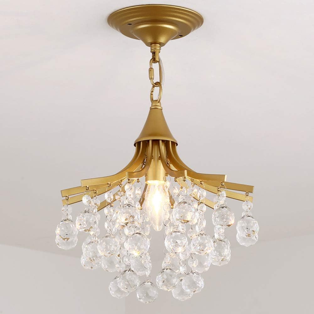 Ceiling Pendant Lights Clear K9 Crystal Chandelier Droplet Glass Ceiling Light Flush Mount E14 Pendant Lamp Fixture for Dining Living Room Bedroom Stairway Cafe Hotel Hanging Lighting,Gold