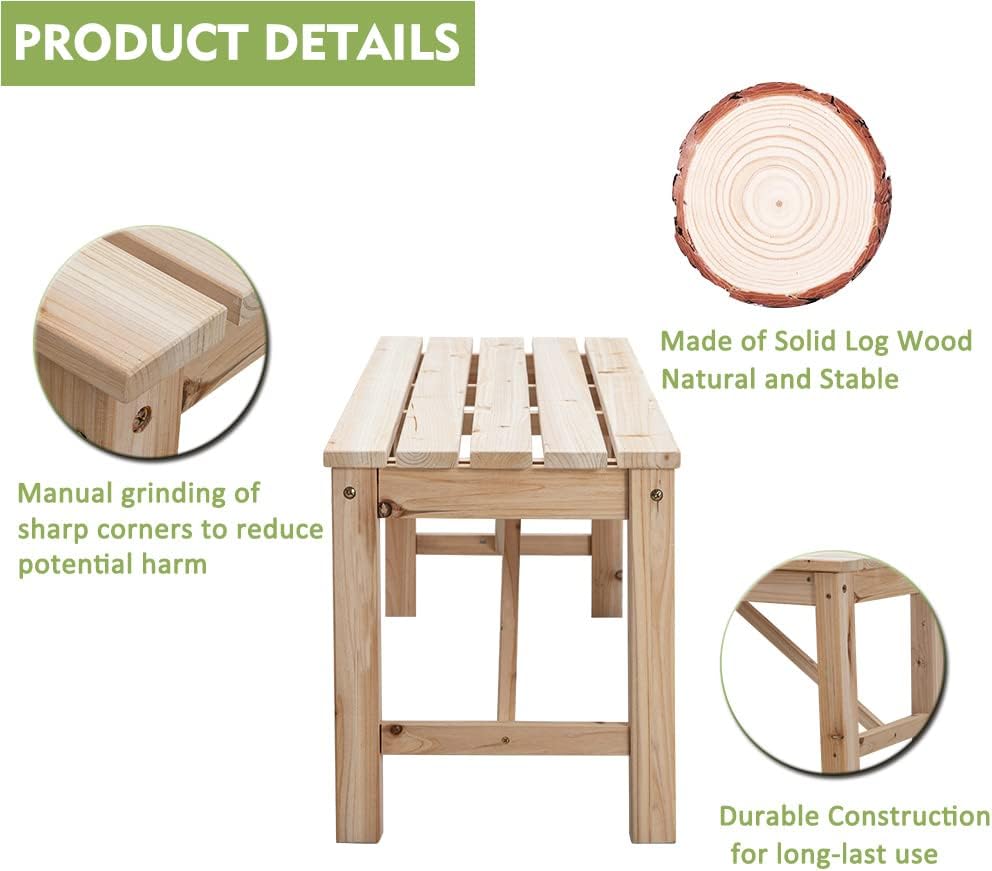 Outdoor Wood Bench Indoor Backless Porch Rustic Square Fir Log Solid Wood Fire Pit Bench for Patio Garden Deck and Backyard, 55