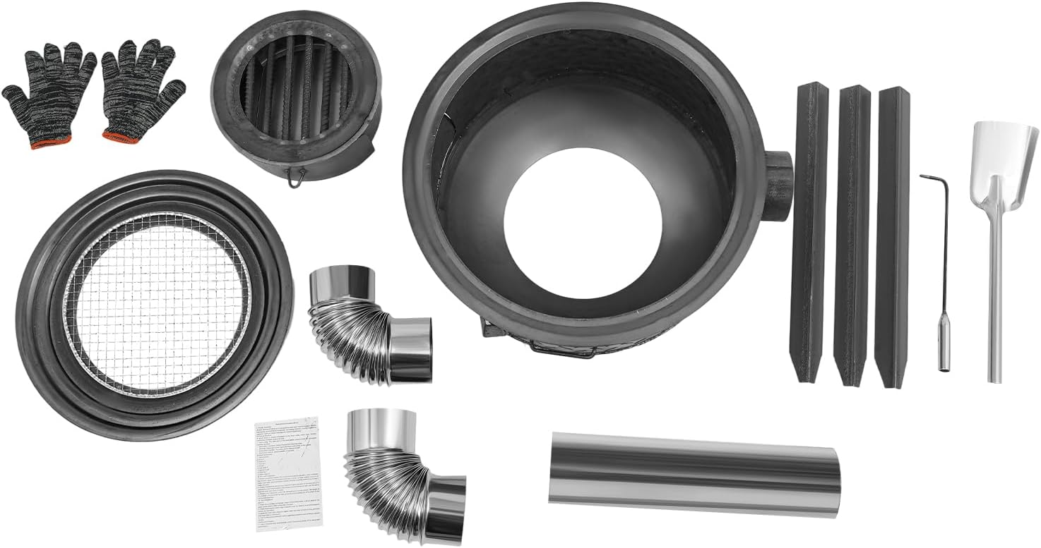 Wood Burning Stove,Black Wood Burning Firepit with 3 Wok Rings,Freestanding Multifunction Wood Burning Stove for Outdoor/Backyard Use