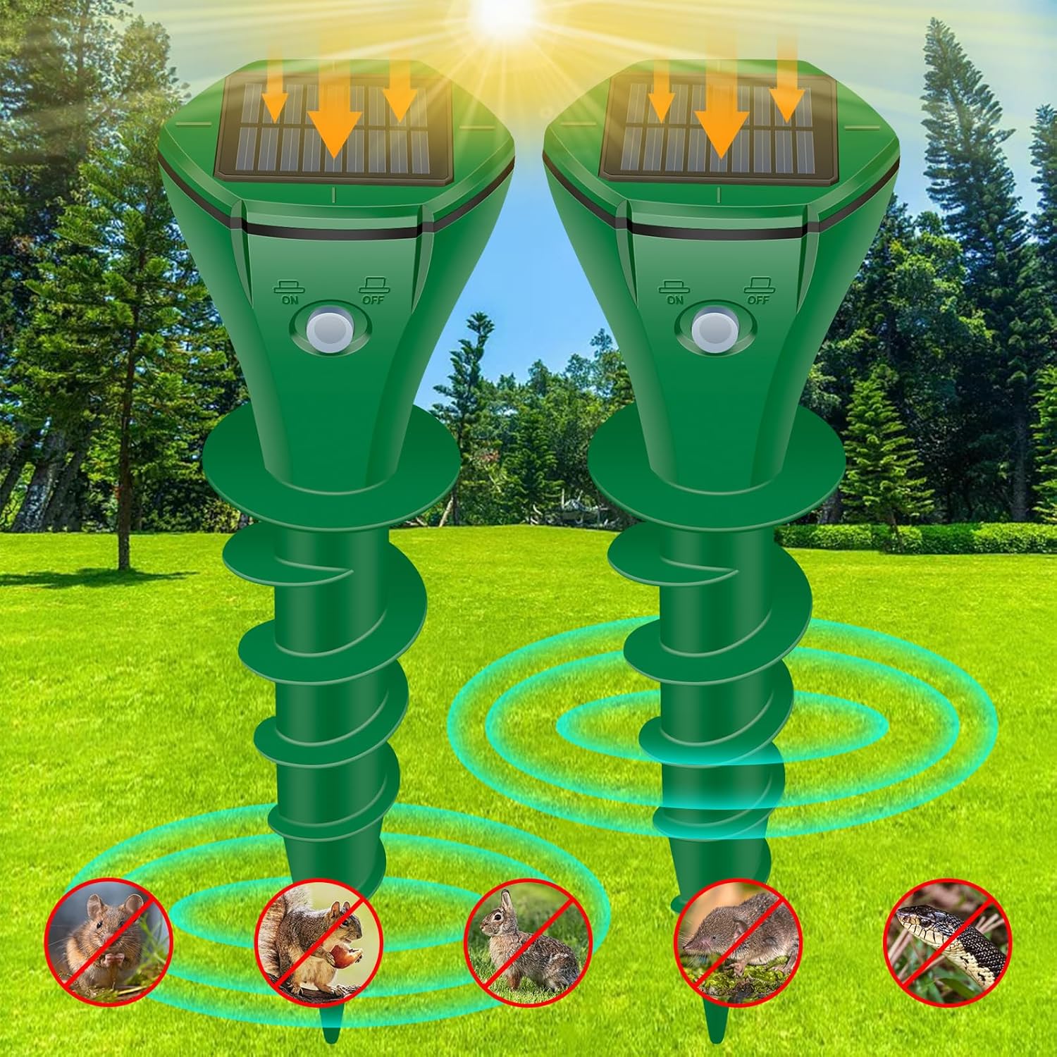 Ultrasonic Mole Repellent Outdoor, Solar-Powered Gopher Repellent for Lawn Garden Yard, Mole and Vole Repeller Waterproof, Effectively Repels Gophers Snake Chipmunks Groundhogs, 2 Pack-Green