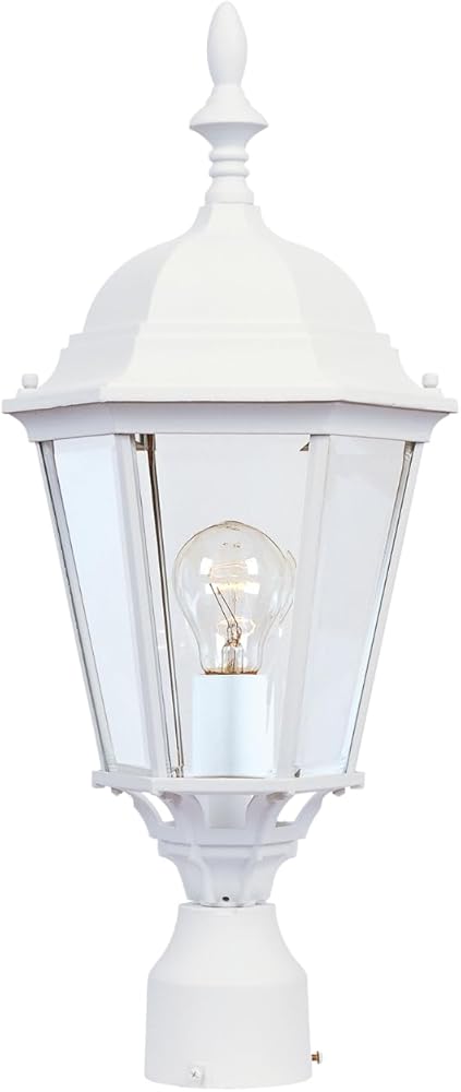 Maxim 1005WT Westlake 21 Inch Dimmable and LED Bulb Compatible Cast Aluminum Clear Glass Outdoor One Light Lantern Post Mount I 60 Watts I White Finish I Traditional Light Fixture