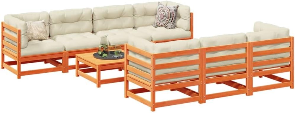 8 Piece Patio Sofa Set Wax Brown Solid Wood Pine,Pinewood Sofa Set Durable and Comfortable Outdoor Furniture for Modern Living Patio Furniture Sets