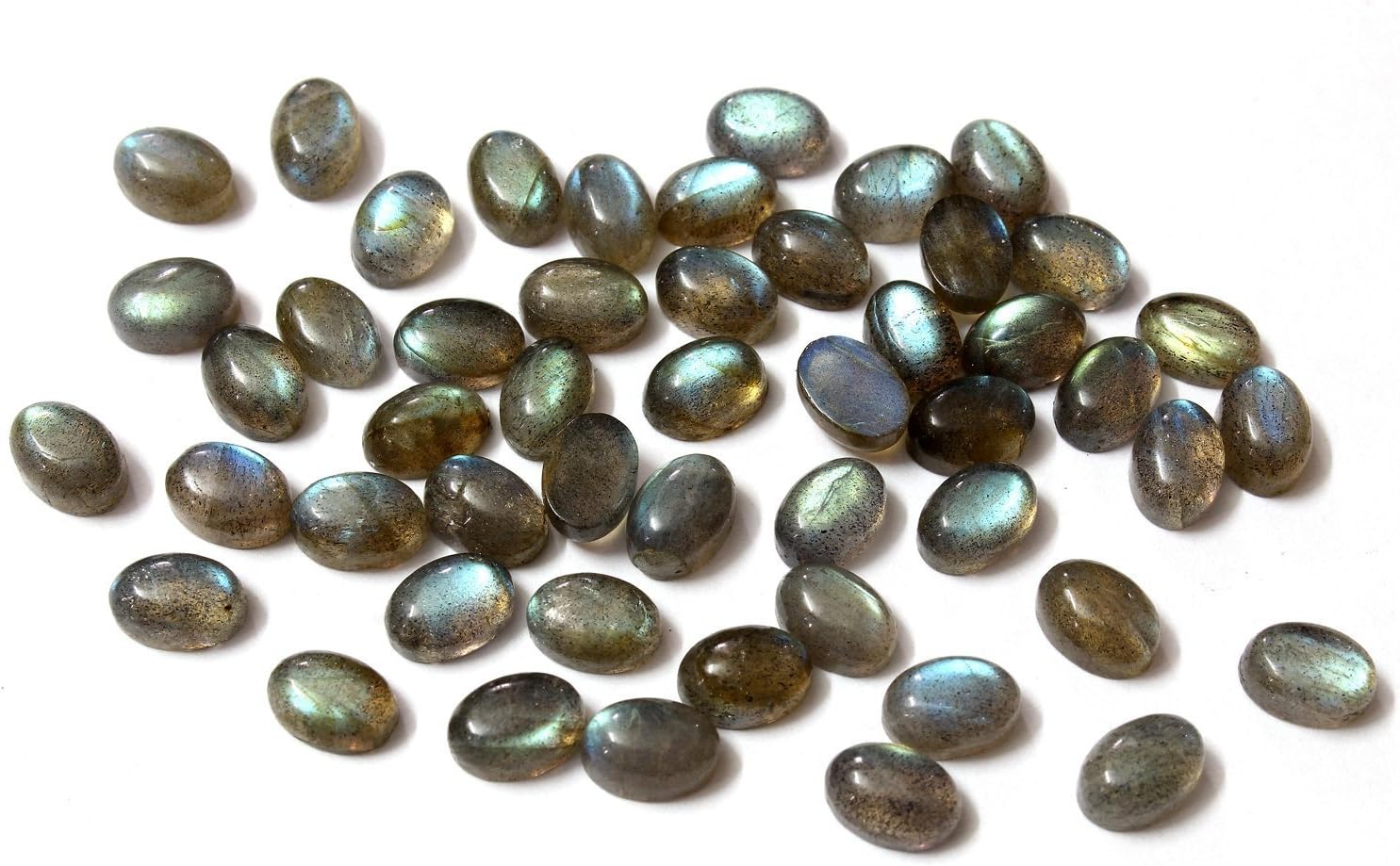 Neerupam Collection Grey Color Natural African Labradorite AA Quality 8x6 mm Size Cabochon Oval Shape Loose Gemstones