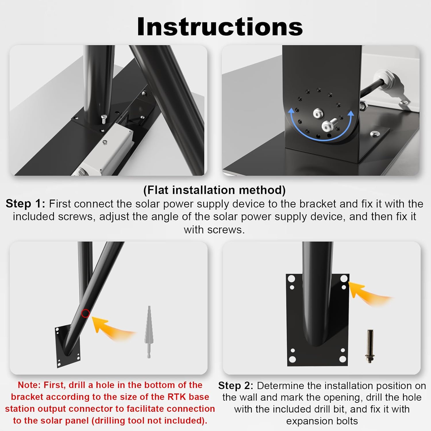 Solar Panel Wall Mount Kit Equipped with 12V Battery Pack, Outdoor Waterproof, for Mammotion Luba 2 AWD Series, YUKA 1000 & 2000, YUKA 1500(2024) & YUKA 2000(2024)(2-Pin Plug)