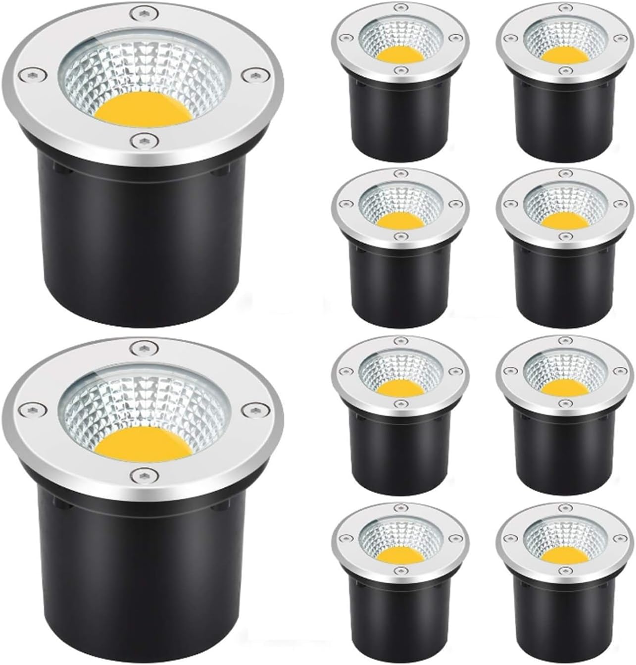 10 Pack Low Voltage Landscape Well Lights Outdoor COB Ground Lights IP66 Waterproof AC12/24V LED Underground Light for Bridge Garden Driveway Deck Patio Yard Embedded Spotlight (Color : Warm