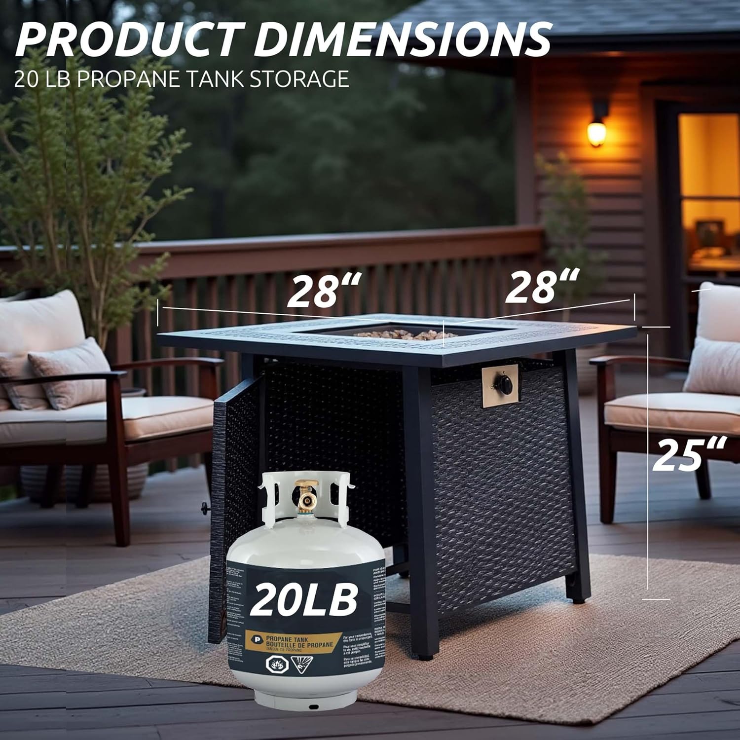 28'' Propane Fire Pit Table, 50,000 BTU Patio Fire Pit Table, 3-in-1 Multi-Use Iron Square Propane Firepit, Fit Patio Backyard Deck Outdoor Gatherings (Black 2)