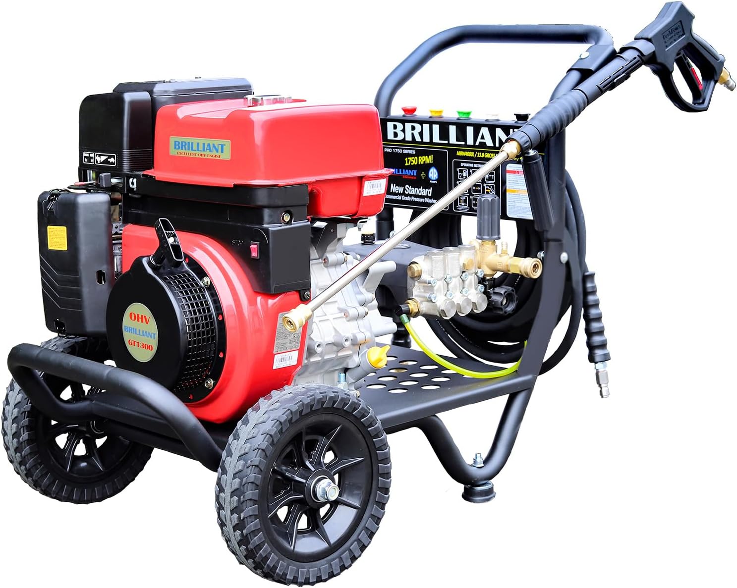 TOOLCY Gas Pressure Washer 4000PSI 4.0GPM, Industrial-Grade with 1/2 Gear Reduction Engine, Triplex Pump, Rubber Hose, Spray Gun & 5 Nozzle Tips, Great for Cars/Driveways/Homes/Patios