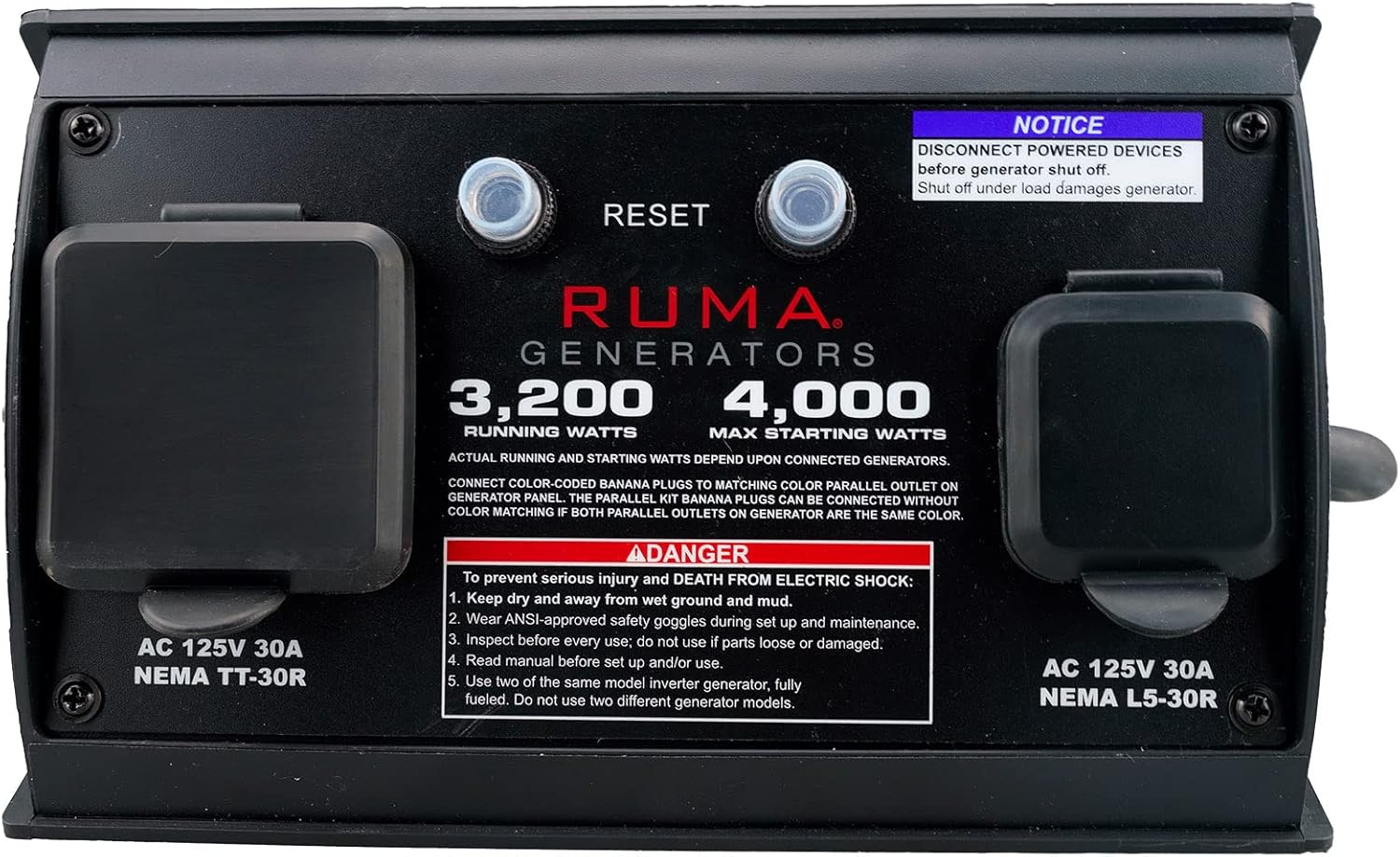 Ruma 30A Parallel Kit Compatible with Predator 3500 2000 Honda EU2000i EU2200i Generac GP2000 Yamaha 2000i and More Inverter Generator