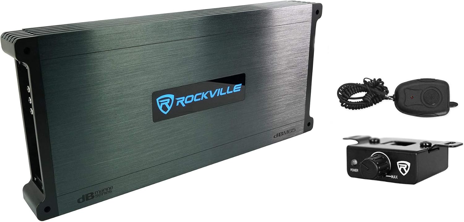 Rockville DBM65 2600W Peak / 660W RMS 6-Channel Marine Amplifier, IPX6, Includes Remote, Adjustable Crossover, PA Mic - Perfect for Boats, Subwoofers, and Marine Audio Systems