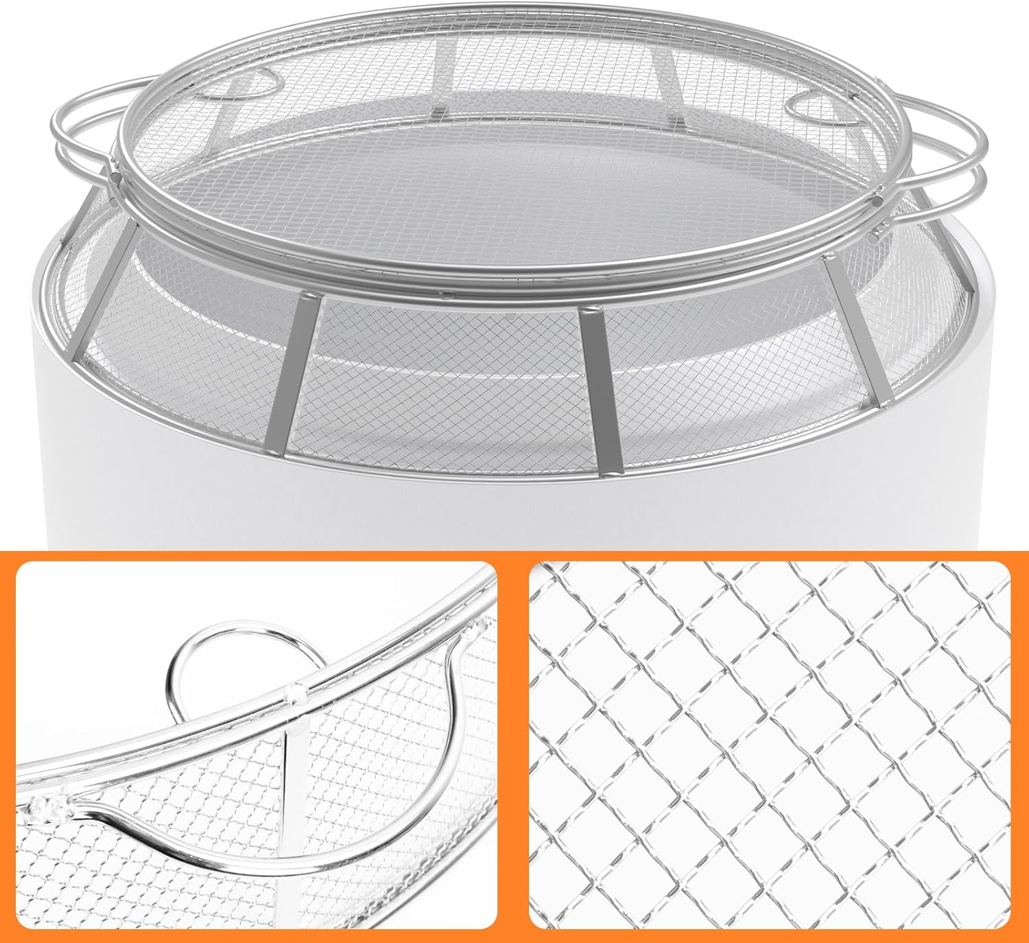 Spark Protector Mesh Screen for Solo Stove Yukon 27 Inch, Stainless Steel Fire Pit Spark Screen Mesh Fire Pit Spark Protector with Sticks Poker for Solo Stove Yukon Accessories