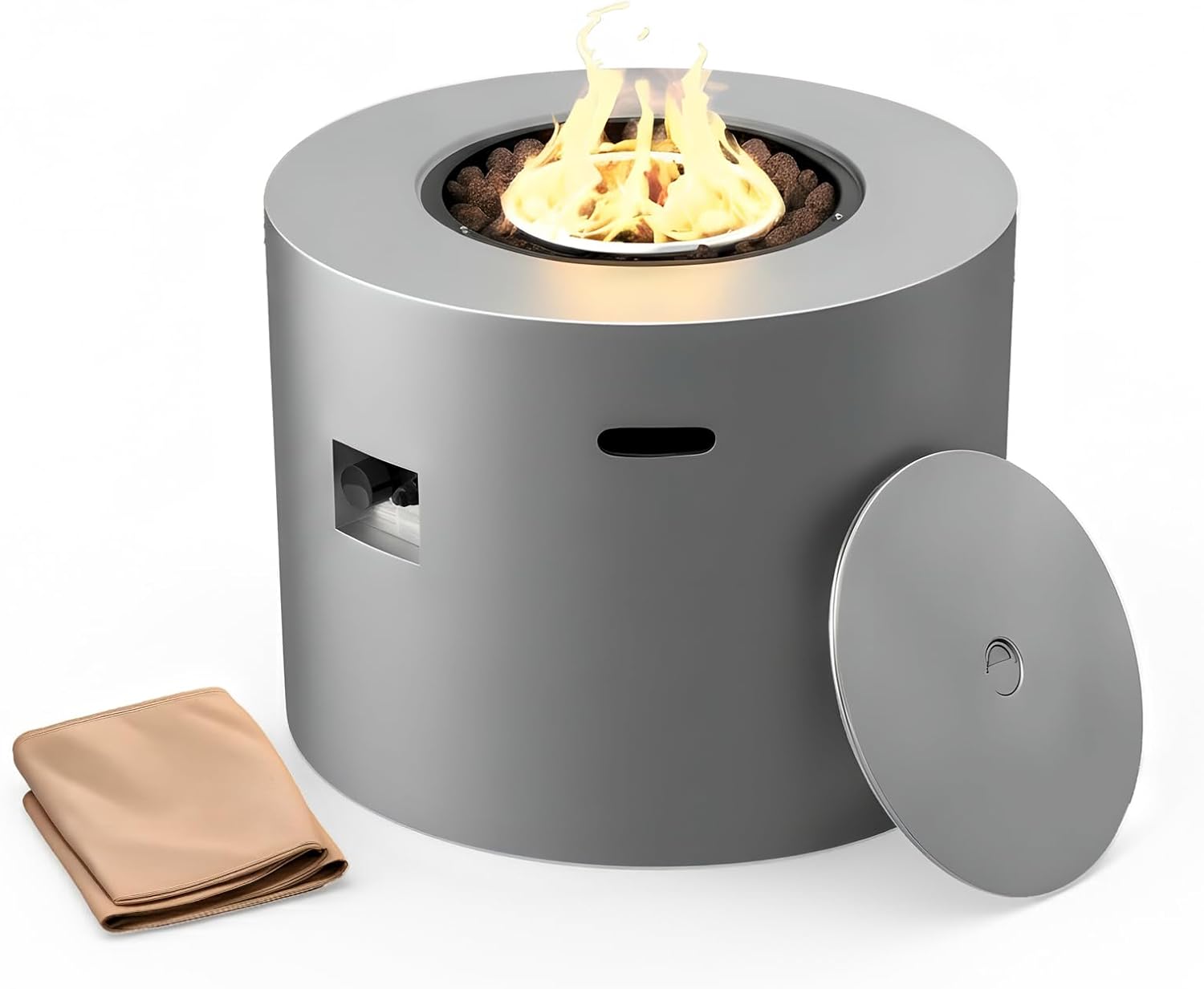 Kinger Home Loren 32-Inch Round Propane Fire Pit Table, Alloy Steel Outdoor Fire Pit with 50,000 BTUs, Certified, Includes a Burner lid, Lava Rocks and Weatherproof Cover