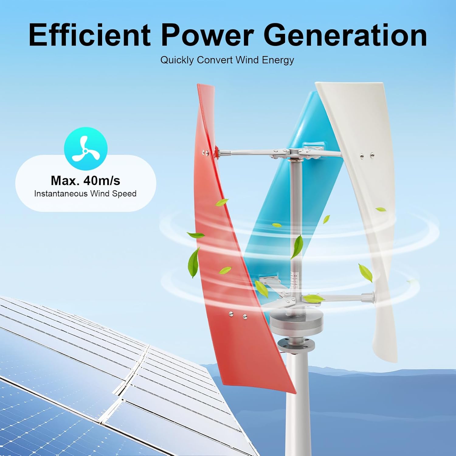 400W 12V Wind Turbine Generator Kit, 3-Blades Helix Wind Turbine Generator, Automatic Speed Regulation Vertical Axis Power Generator with Controller