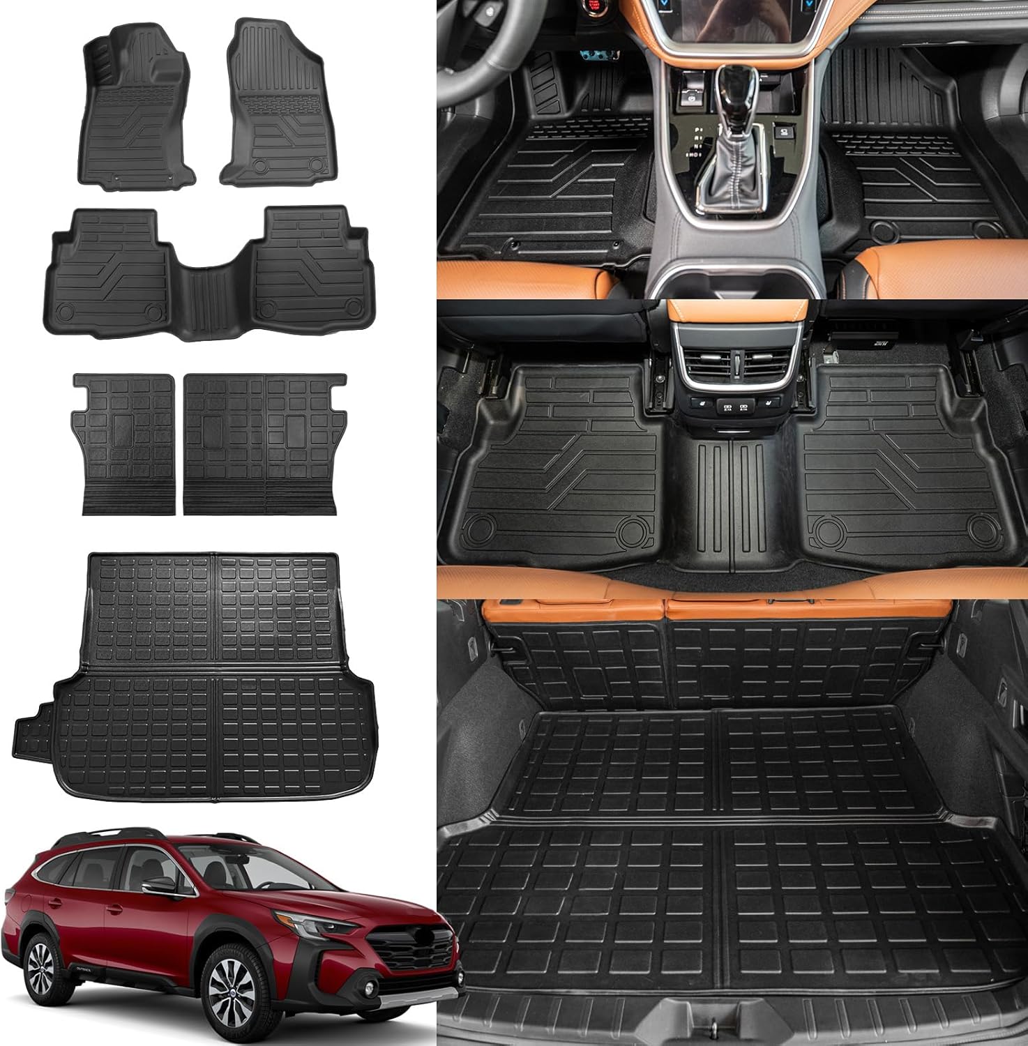 Rongtaod Floor Mats Compatible with 2020-2025 Subaru Outback Trunk Mat Cargo Mat Cargo Liner Back Seat Cover Protector 2024 Outback Accessories (Trunk Mat+Backrest Mats+Floor Mats)