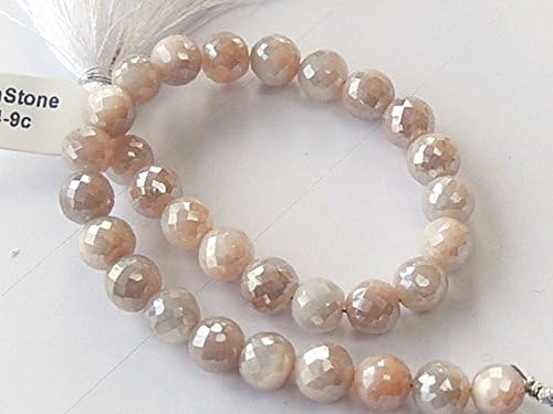 Moonstone Gemstone. Semi Precious Gemstone Bead. Peach Faceted Moonstone Round. Diamond Finish. Large 7.5mm 13 pcs