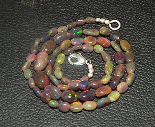 17'' Natural Ethiopian Welo Fire Beautiful Gorgeous Black Opal Oval Beads Necklace MM SIZE 3X5 To 7X11 color play black opal