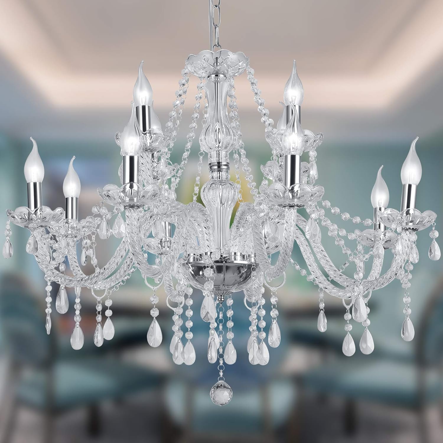 Panghuhu88 Crystal Candle Chandeliers Lighting Modern 15 Lights PendantCeiling Fixture Lamp for Dining Living Room Bedroom Hallway Entry Elegant Decoration (15 Bulbs)