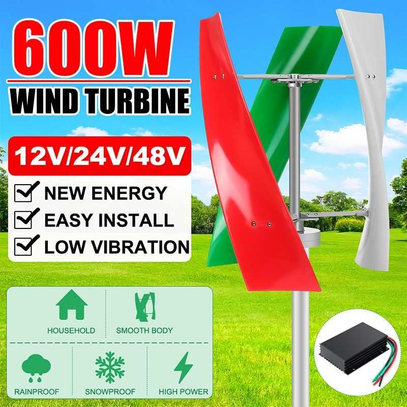 Energy Windmill 400W 600W 12V 24V 48V Vertical Axis Permanent Maglev Wind Turbine Generator 3 Blades Motor with MPPT Controller