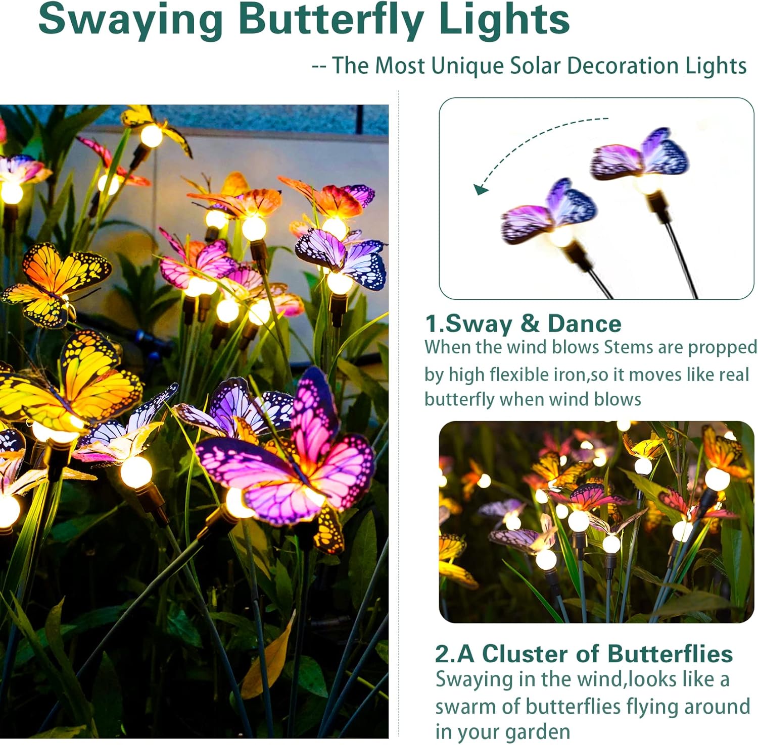 TONULAX Solar Garden Lights - Swaying Butterfly Light, Swaying in The Wind, Solar Outdoor Lights, Yard Patio Pathway Decoration, High Flexibility Iron Wire & Realistic Butterflies(10 Pack)