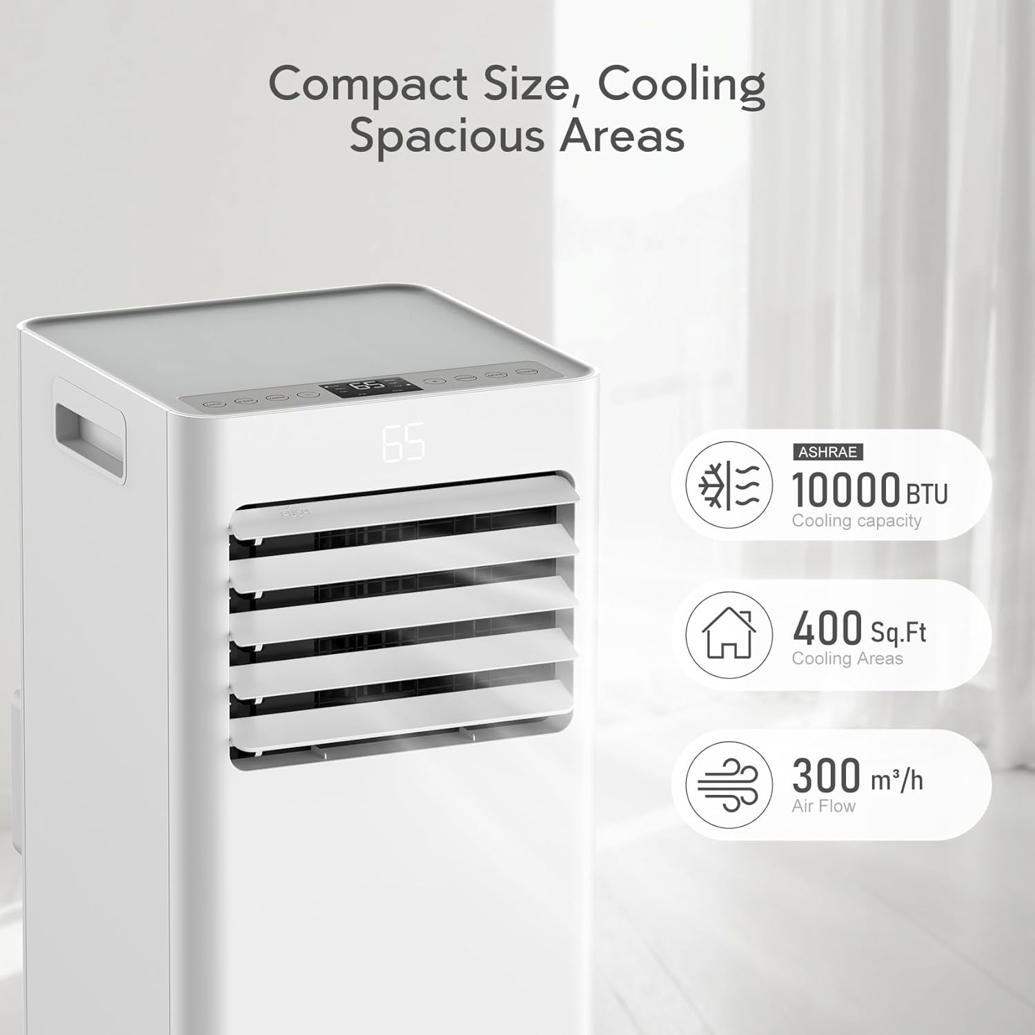 10,000BTU Portable Air Conditioner with Remote Control: Cools up to 450 Sq.Ft, 3-in-1 Portable AC Unit for Rooms, Complete with Installation Kit