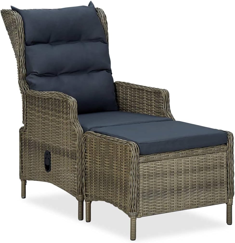 Reclining Patio Chair with Footstool Poly Rattan Brown,Premium Reclining Patio Lounge Chair with Adjustable Backrest and Footstool Outdoor Furniture, Outdoor Chairs