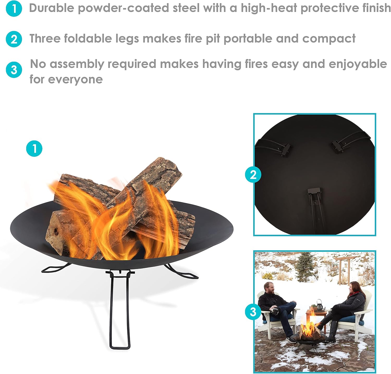 Sunnydaze Portable Folding Fire Pit- Outdoor Classic Ebony 24