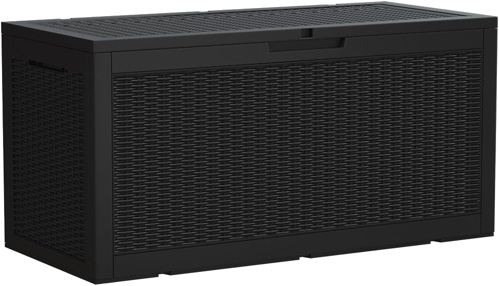 Devoko 95 Gallon Deck Box Large Resin Outdoor Storage Box, Waterproof and UV Resistant Lockable for Outdoor and Patio, Large Storage Cabinet for Patio Furniture, Garden Tools and Pool Supplies, Black