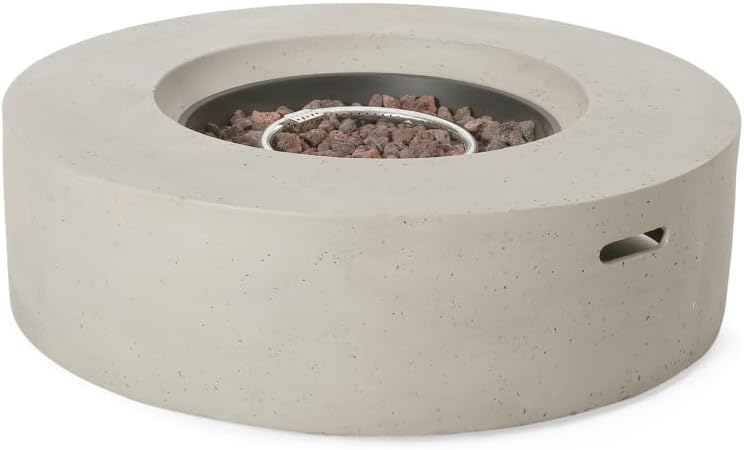 Outdoor 50,000 BTU Round MgO Concrete Propane Fire Pit, Light Grey (Tank Cover not Included) (Light Grey + Magnesium Oxide-1)