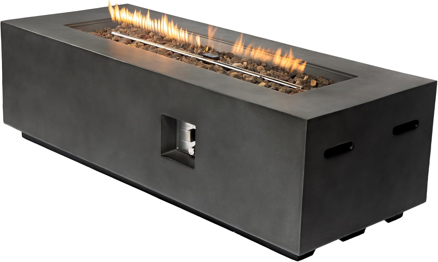 60 Inches Outdoor Rectangle Propane Fire Pit Table, 50,000 Btu Concrete Fire Table with Auto-Ignition, Dark Gray Lava Rocks & Cover Included – 1 Door Design (1 Doors)
